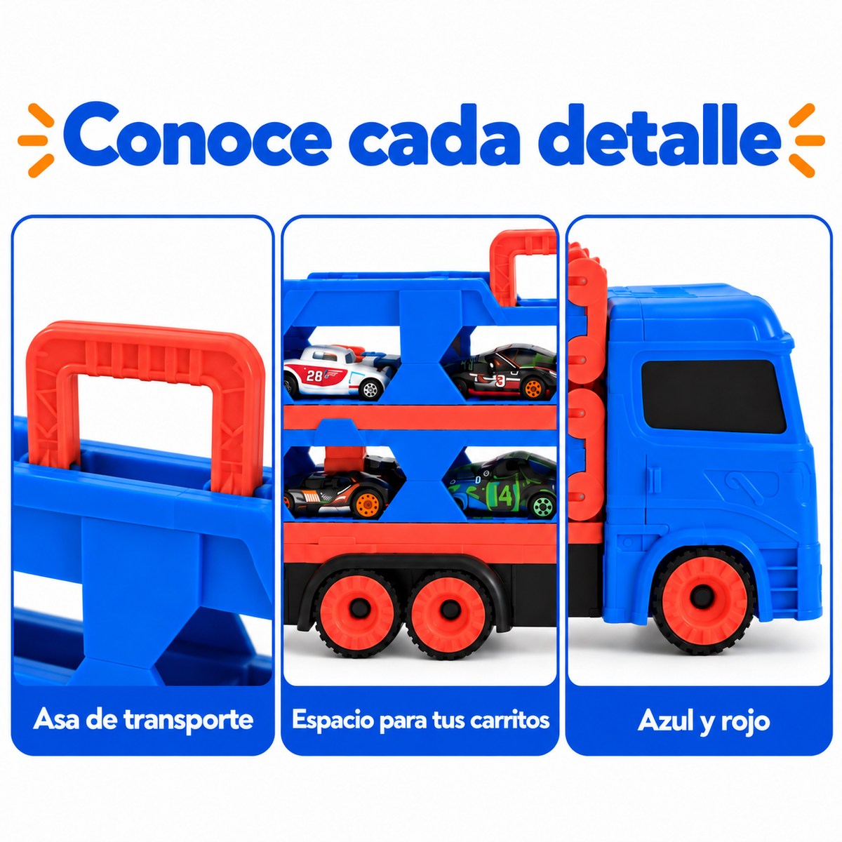 Detalles del camión DSUE P145 azul y rojo